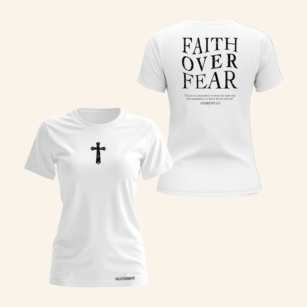 Valuetainment Merch 2026 Faith Over Fear T-Shirt White Religious Shirt Present For Her - Petshi