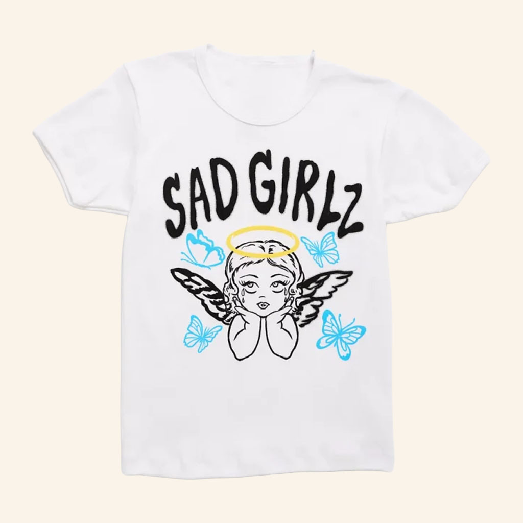 Zumiez Merch 2026 Sad Girlz By Junior H Sad Angel White T-Shirt Gifts For Rapper Fans - Petshi
